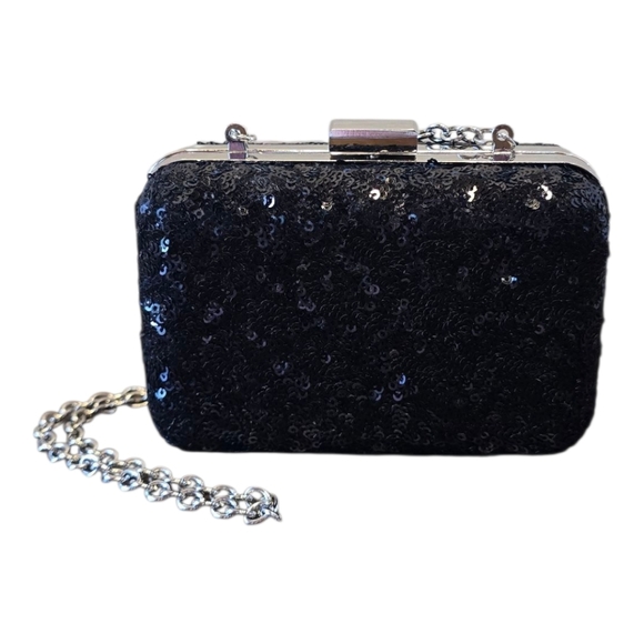 Expressions NYC Silver Black Sequin Evening Bag - Picture 1 of 9
